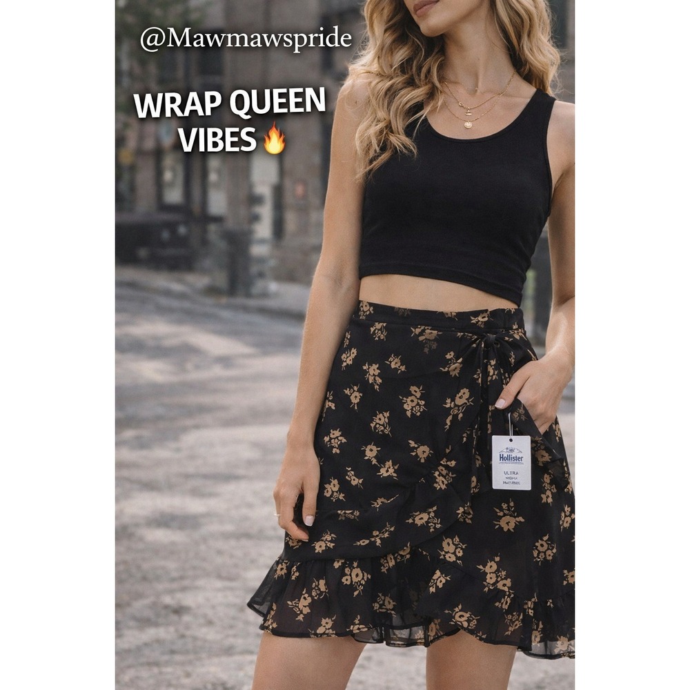 Hollister Ultra High-Rise Floral Ruffle Wrap Mini Skirt Size S NWT